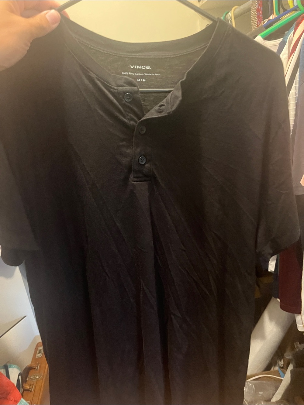 Vince Black Short-Sleeve Henley Polo